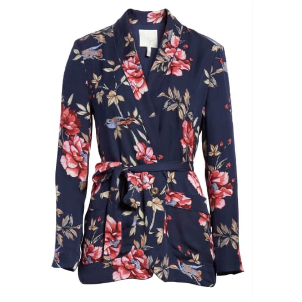 Joie Floral Anasophia Tie Silk Blazer Jacket